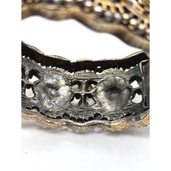 Rare Vintage 1950 Frank Tortolani Rose and Lace Wide Bangle Clamper Bracelet - Picture 5 of 5